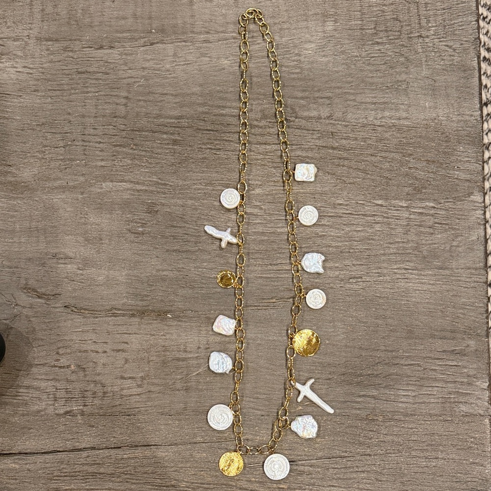 Gold and White Charm Necklace
